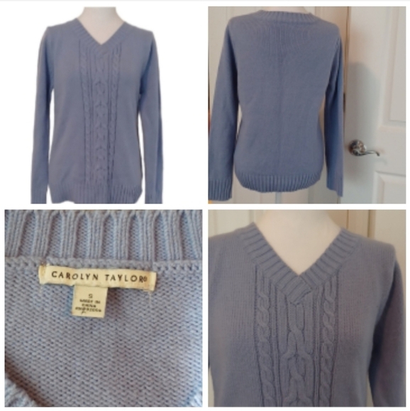 💙🌺Women's V-Neck Cable Knit Sweater - Light Blue - Picture 1 of 10